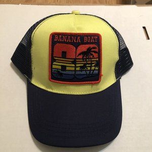 banana boat snapback trucker hat upf 50+ palm trees green/blue